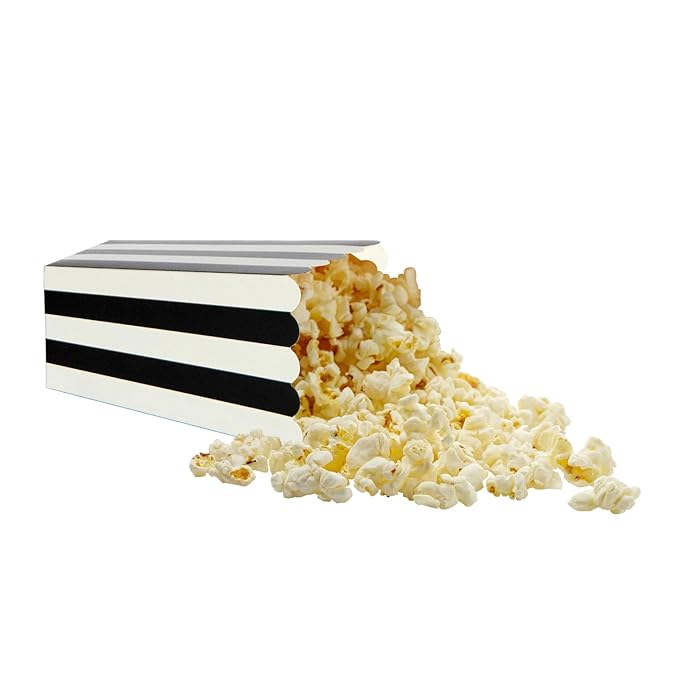 XIEHE 24 Pack Striped Popcorn Boxes - Carnival Parties Mini Paper Popcorn and Candy Containers, Party Supplies for Movie Nights (Black)