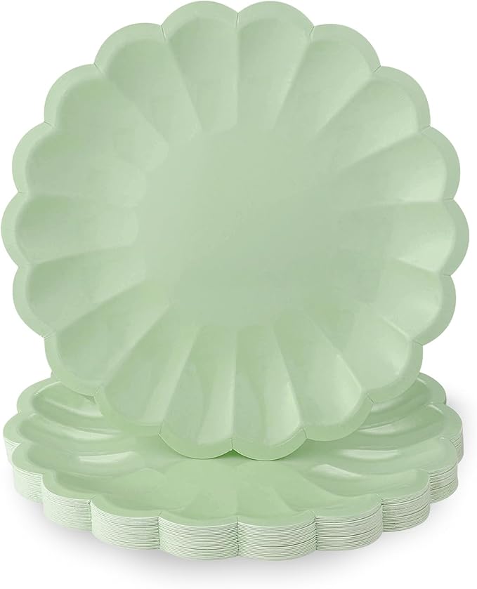 NatNarr 30 Pcs Sage Green Paper Plates 7.5 Inch Shell Edge Easter Plates Disposable Green Scalloped Paper Plate for Wedding Baby Shower Birthday Party Bridal Shower