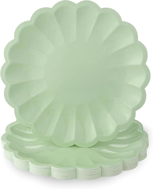 NatNarr 30 Pcs Sage Green Paper Plates 7.5 Inch Shell Edge Easter Plates Disposable Green Scalloped Paper Plate for Wedding Baby Shower Birthday Party Bridal Shower