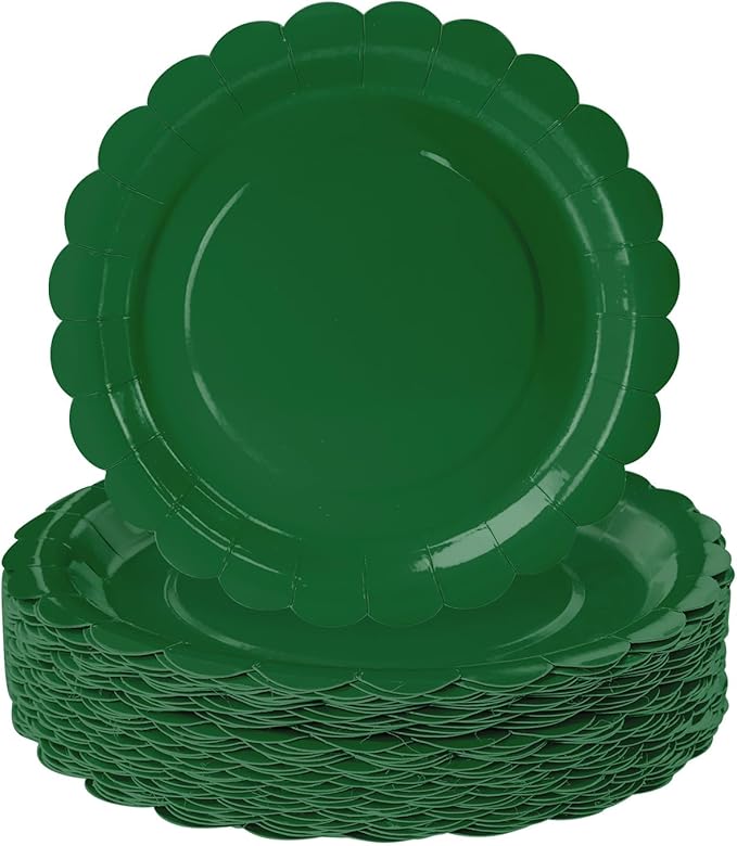 HEIPINIUYE 25 Pieces Green Paper Plates 9 Inch Green Scalloped Plates Disposable Dinner Plates for Wedding Baby Shower Birthday Christmas Party Dessert Plates