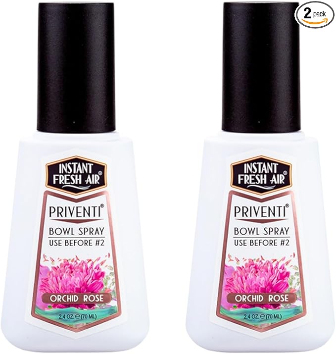 2-Pack - Instant Fresh Air Priventi Toilet Spray & Bathroom Spray Odor Eliminator - Up to 300 Uses - Odor Elimination for #2 - For Home, Office, Schools, Travel - Orchid Rose Fragrance - 2.4 oz each