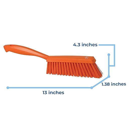 Vikan 45897 Bench Cleaning Brush, Polypropylene/Polyester Medium Bristle Dustpan Brush & Sweeper, 14 Inch, Orange