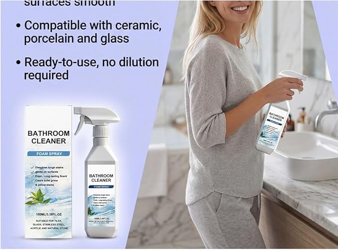 Bathroom Cleaner Foam Spray, Bathroom and Shower Descaler Stains Cleaner Action for Toilet, Tiles, Glass, Stainless (2PCS)