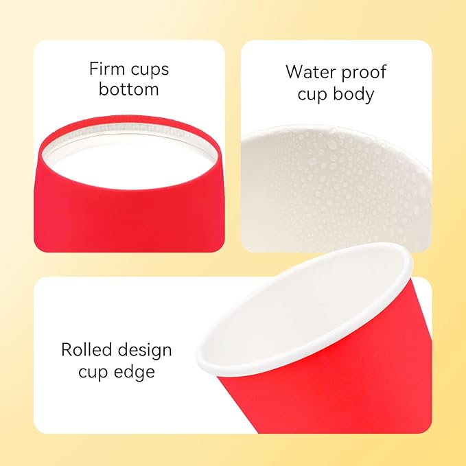 150 Pack 3oz Bathroom Cups, 3oz Paper Cups, Mouthwash Cups, Small Paper Cups Ideal for Bathroom,Supermarket,Birthday Party,Picnic and BBQ (Red)