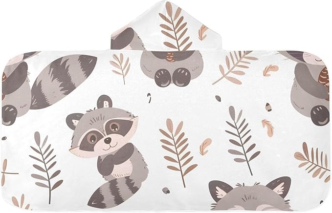 SUABO Kids' Bath Towels Cartoon Raccoon Pine Cones Hooded Towels for Boys Girls,Toddler Towels Multi-Purpose for Beach,Pool and Bathroom,23.5" x 50", Soft and Highly Absorbent