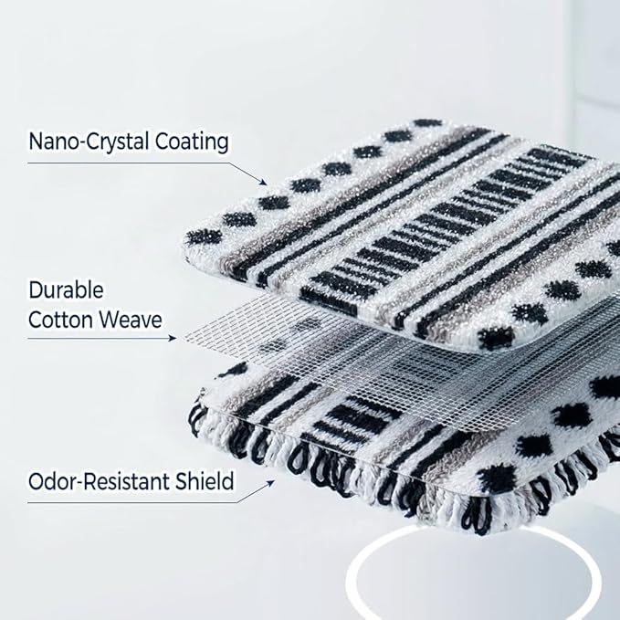 Amarelle GEN II Dish Washing Scrubbers (3-Pack), Made in Green Kitchen Scrubbers for Dishes, Non Scratch Pot & Pan Scrubber, Heavy Duty GOTS Organic Cotton Scouring Pads, Reusable (Metro Sketch)