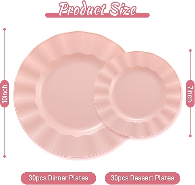 60Pcs Premium Pink Plates Disposable, Fancy Plastic Disposable Plate, Elegant Wedding Plates Set include 30 Dinner & 30 Dessert Plates for Easter Spring Party(30Guests)