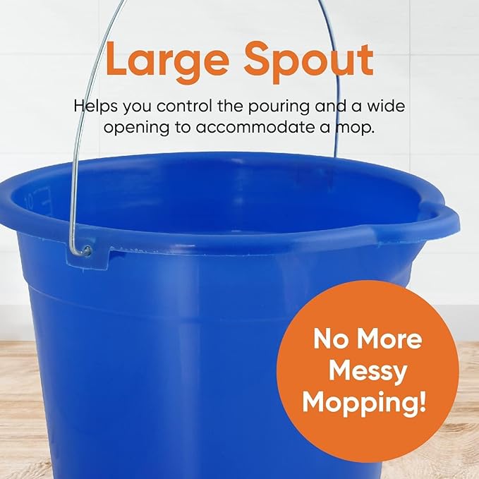 Mop Bucket 2.5 Gallon Bucket for Cleaning - Plastic Car Wash Bucket with Grip Handle - Royal Blue Small Durable Plastic Pail for Fishing, Mopping, Cleaning Camping -10 Liter