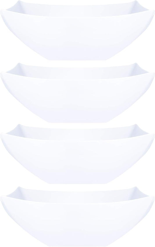 PLASTICPRO Disposable Square Serving Bowls, Party Snack or Salad Bowl, Plastic Clear or White Pack of 4 (16 OUNCE, White)