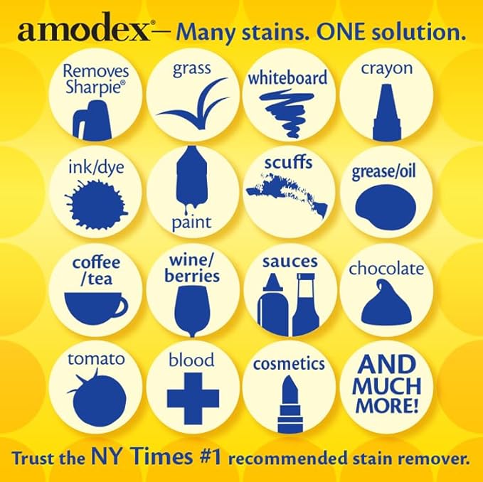 Amodex Ink & Spot Remover for Clothes, Leather and Skin - Removes Ink, Ballpoint, Sharpie, Grease and More, Works on Set-in Stains, Gentle but Powerful, 4oz/120ml Bottle