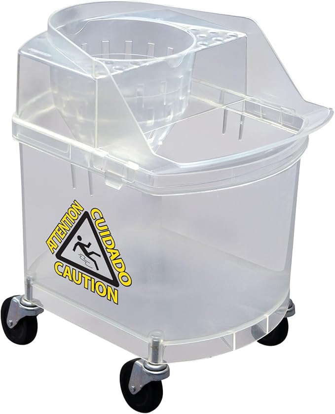 Albino Rhino Transparent Mop Bucket with Wringer - 100% Metal-Free - Inmate-Safe for Corrections Facilities