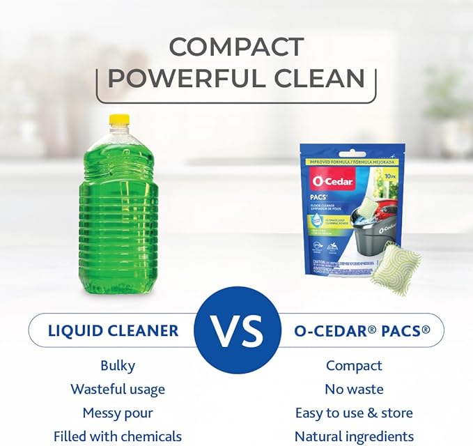 O-Cedar EasyWring RinseClean Microfiber Spin Mop & Bucket Floor Cleaning System, Grey and O-Cedar PACS Hard Floor Cleaner, Crisp Citrus Scent 10 Count (1-Pack)