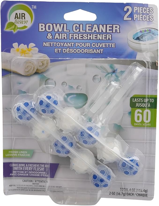 5-in-1 Rim Hanger Toilet Bowl Cleaner Fresh Linen Mint Scent 2 Counts, Long Lasting Toilet Deodorizer and Cleaner for Continuous Freshness and Stain Removal