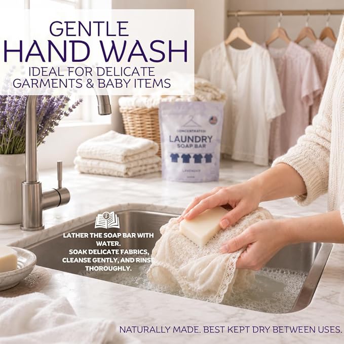Organic Laundry Soap Bar with Lavender for Sensitive Skin - Delicate Stain Remover Clothes, Underwear, Collar - 16 PCS