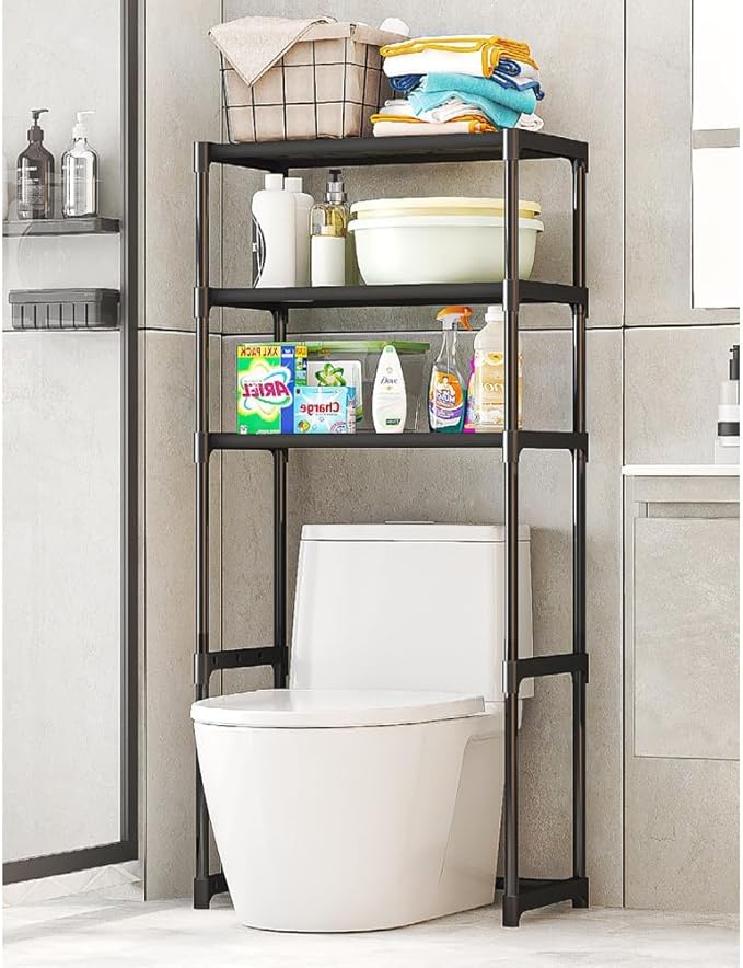 3-Tier Over the Toilet Storage, Metal Bathroom Shelve, Over Toilet Bathroom Organizer Storage Rack, Space Saver Freestanding Shelf for Restroom Laundry Balcony Room
