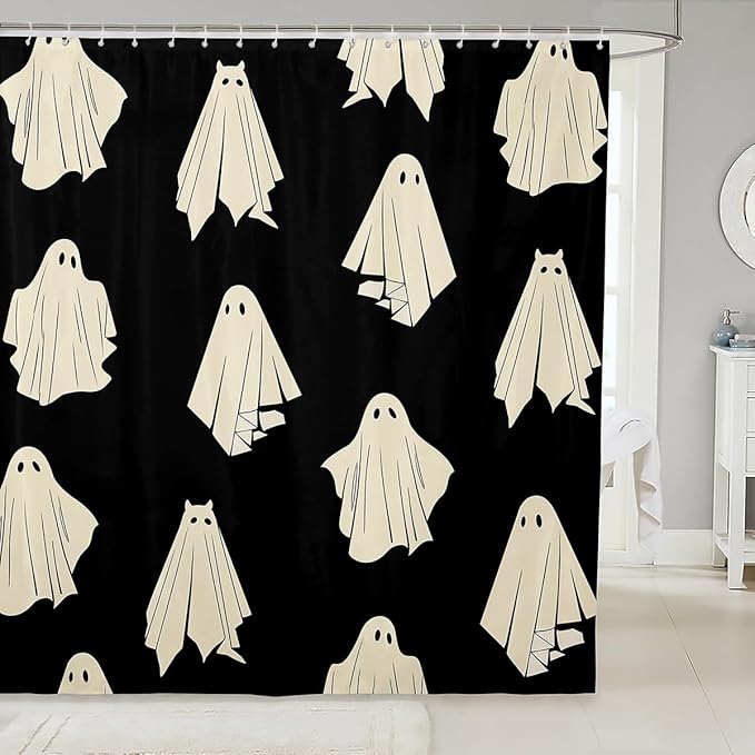 Castle Fairy Kids Halloween Ghost Printed Waterproof Shower Curtains,Black Halloween Theme Shower Curtain,Ghost Modern Bathroom Accessories,Machine Washable,72" X 78"
