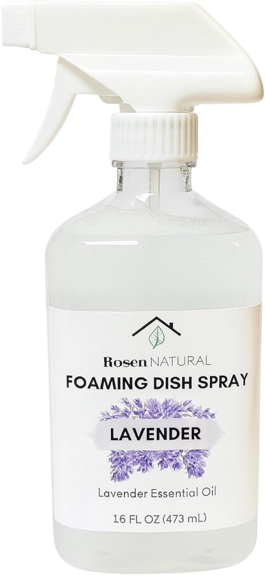 Lavender Foaming Dish Spray — Plant-Based, Non-Toxic & Hypoallergenic Cleaner, Powerful Foaming Action Cuts Grease, Spray • Wipe • Rinse, 16 fl oz