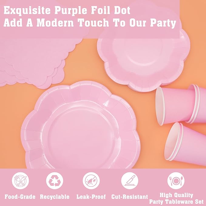 350PCS Light Pink Paper Plates and Napkins Set with Utensils Serve 50 Guests,Pink Party Decorations for Baby Shower Graduation Valentines Day Party Supplies