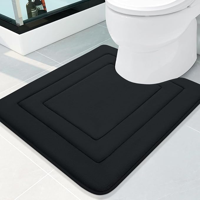 Arotive Memory Foam U-Shaped Toilet Rugs 24" x 20", Super Soft Absorbent Contoured Bathroom Rugs, Machine Washable Contour Bath Mats for Bathroom Toilet Base, Black