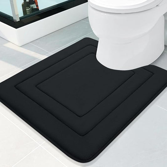 Arotive Memory Foam U-Shaped Toilet Rugs 24" x 20", Super Soft Absorbent Contoured Bathroom Rugs, Machine Washable Contour Bath Mats for Bathroom Toilet Base, Black