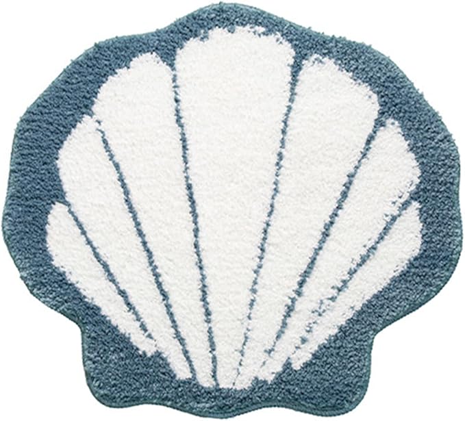 Cute Blue Shell Bath mat Super Soft and Absorbent Microfiber Plush Non-Slip Bathroom Rugs,Bath Rugs for Bathroom Door Mat 19.3x22 Inches