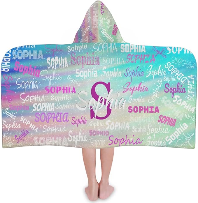 Personalized Hooded Towel Kids Beach Towels Name, Custom Toddlers Cotton Wrap Towel for Shower Beach Trip Pool, Gradient Green Color