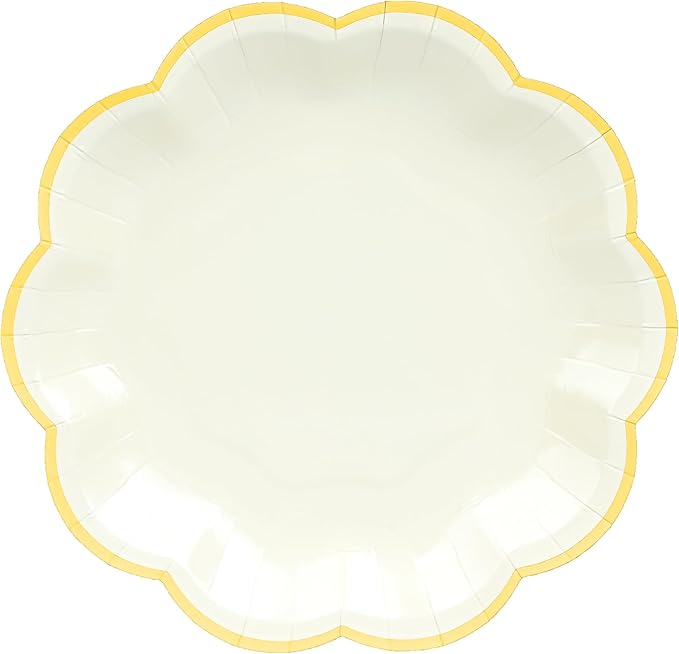 AimFun Beige Party Plates Cream Dessert Paper Plates 7inch Gold Foil Scalloped Edge Disposable Cake Plates for Tea Party Birthday Bridal Baby Shower Wedding Party Supplies (48, Beige)