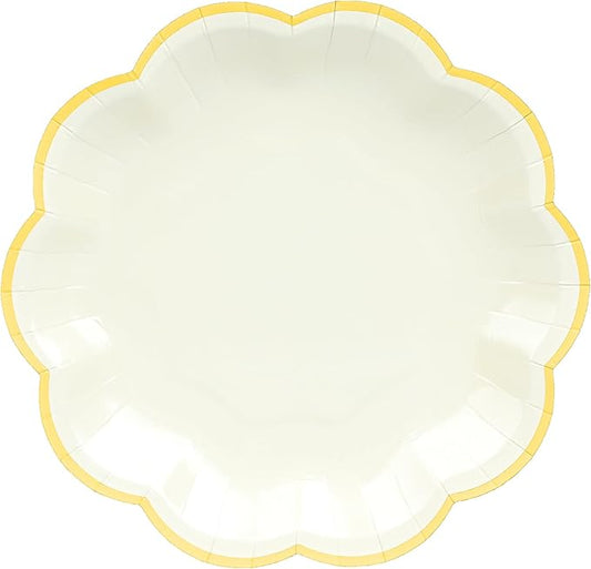 AimFun 24 Pcs Beige Party Plates Cream Dessert Paper Plates 7inch Gold Foil Scalloped Edge Disposable Cake Plates for Birthday Bridal Baby Shower Wedding Party Supplies