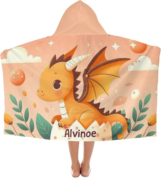 Eggshell Flying Dragon Personalized Hooded Towel Absorbent Wrap Soft Pool Beach Bath Towels Hood Poncho for 5-12 Years Kids Boys Girls