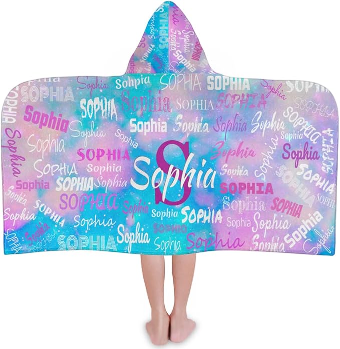 Personalized Hooded Kids Beach Towels - Toddler Bath Towel Girls Boys Swim Cover-ups for Children Pool Towels Lightweight Soft Beach Poncho 24x50IN, Watercolor Pink Blue Galaxy