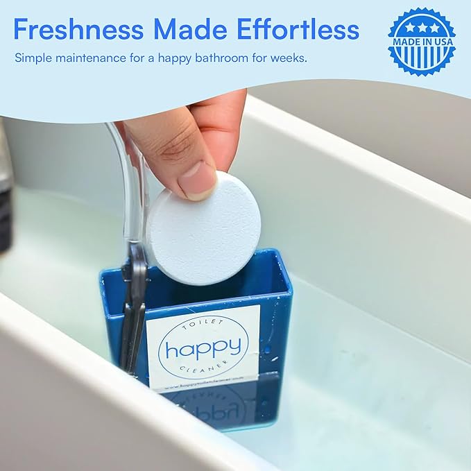 Happy Toilet Cleaner Automatic Toilet Bowl Cleaner - Easy to Install Toilet Tablet Holder - Self-Cleaning Toilet System, Deep Clean with Every Flush - Made in the USA