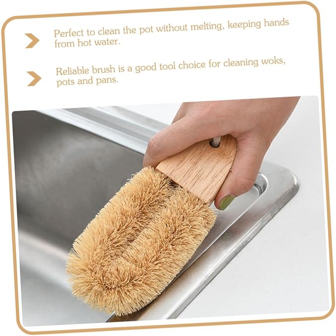 OUNONA Shaped Pot Brush for Wok Cleaning Durable Kitchen Supply with Long Handle and Lanyard for Dishwashing Sinks and Cast Cookware