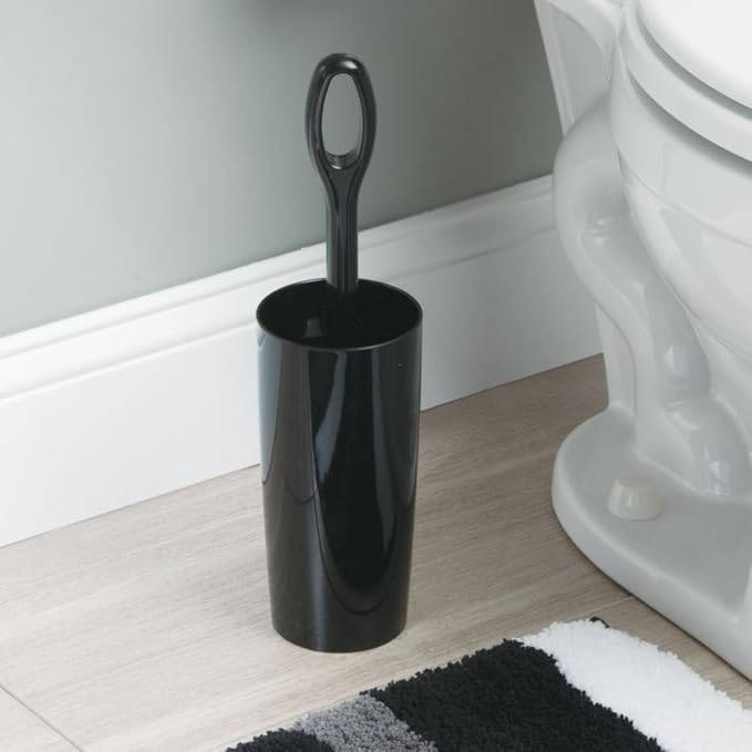 InterDesign Moda Toilet Bowl Brush and Holder - Bathroom Cleaning Storage, Black
