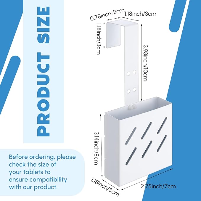 Honeydak 3.2 x 2.8 x 1.2 Inch Stainless Steel Toilet Tank Cleaner Holder with Adjustable Hook, Hanging Toilet Cleaner Caddy (White)