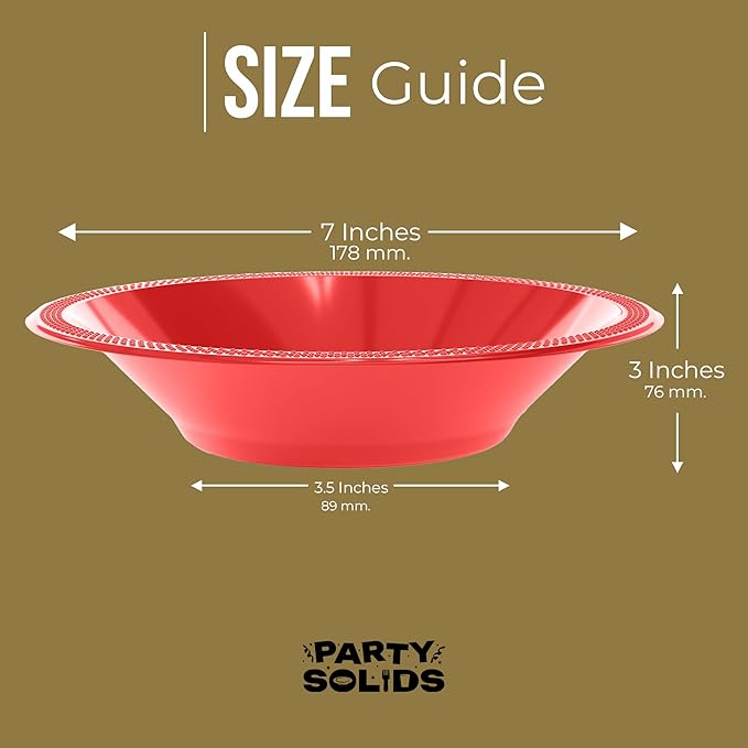 Party Solids 12 Oz Red Plastic Bowls Disposable Bowls for Hot Food Soup 50 Pcs - For Soup, Salad, Cereal, Desserts & Party Supplies