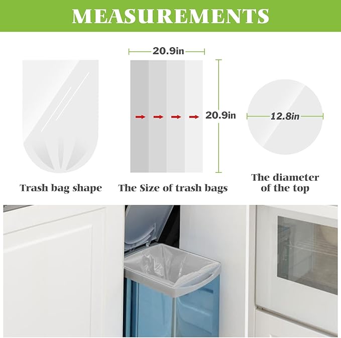 5 Gallon 50 Counts Medium Trash Bags Garbage Bags by Teivio, Bathroom Trash Can Bin Liners, Plastic Bags for home office kitchen, Clear