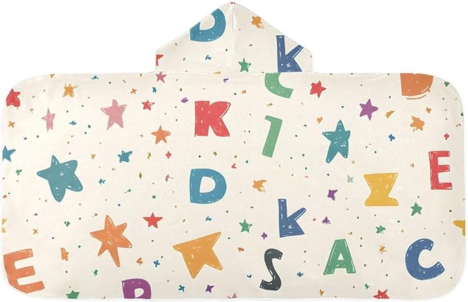 SUABO Kids' Bath Towels Letter Hooded Towels for Boys Girls,Toddler Towels Multi-Purpose for Beach,Pool and Bathroom,23.5" x 50", Soft and Highly Absorbent
