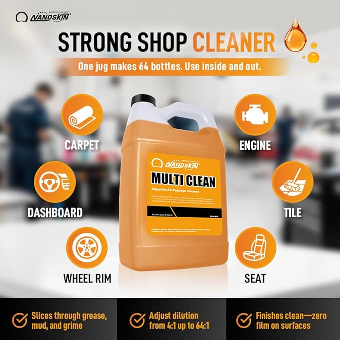 Nanoskin MULTI CLEAN All Purpose Concentrated Cleaner 16 Oz. – Removes Dirt, Grease & Stains on Counters, Carpet, Floors, Fabric, Equipment & Vehicles | Use with Sprayers, Scrubbers, Washers & More