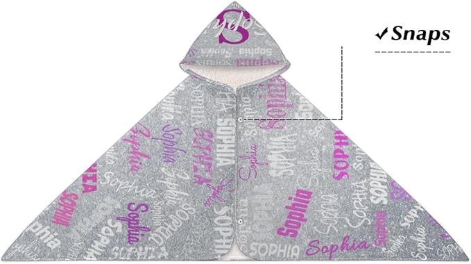 Personalized Hooded Bath Towel Wrap - Large Hooded Kids Towel Toddler Shower Pool Beach Towel Soft Plush Absorbent Quick Dry Towel, 24x50in, Name Ranked Silver Glitters Effect Print