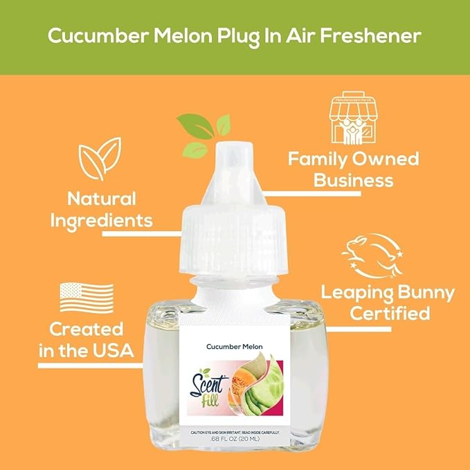 Scent Fill Cucumber Melon Plug in Air Freshener, Scented Oil Refills, 4 Refills