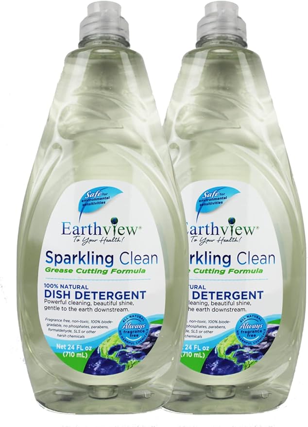 Fragrance Free, Free & Clear, Liquid Dish Soap, 2 Pk/ 24 oz |For Environmental Sensitivities (MCS, EI, free of MI, Sulfate, SLS) Sensitive Skin, Free and Clear, Plant Based, Unscented