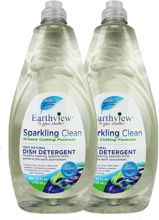 Fragrance Free, Free & Clear, Liquid Dish Soap, 2 Pk/ 24 oz |For Environmental Sensitivities (MCS, EI, free of MI, Sulfate, SLS) Sensitive Skin, Free and Clear, Plant Based, Unscented