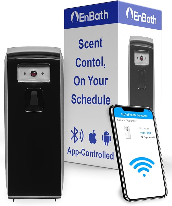 Programmable Automatic Air Freshener Spray Dispenser - Bluetooth App Controlled, Wall Mount or Standalone, Compatible with Glade & Airwick, Commercial or Home Use - IPhone (iOS) & Android Compatible