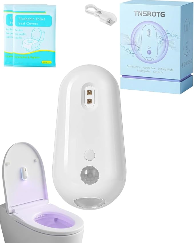 Self Cleaning UV Toilet Sanitizer and Night Light Elderly Motion Activated Rechargeable Toilets Lights Adhesive Sensor Smart Shared Bathroom Automatic Toilet Nightlight Mounted Bowl Seat(1pc)