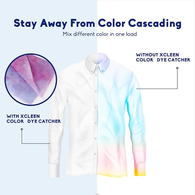 Xcleen Color Absorber Laundry Sheets 80 Count, Dye Catcher to Prevent Clothes from Smearing, Fragrance Free Color Trapping Sheets for Home School or Apartment