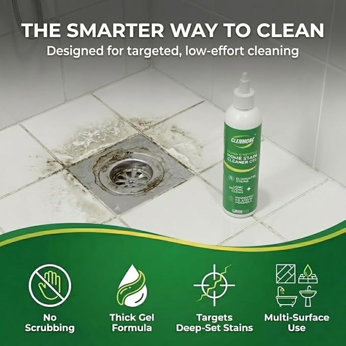 Home Stain Cleaner Gel – Extra Strength Stain Remover For Tiles, Grout, Showers, Tubs, Rubber Seals & Toilets – No Scrub Grout Cleaner & Front Load Washer Cleaner – 8 fl oz