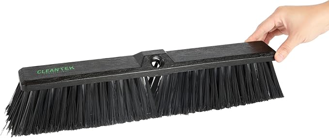 Restaurantware-BROOM HEAD ONLY: Clean Tek Professional 17.13-Inch Push Broom Head, 1 Heavy-Duty Cleaning Tool - Handle Sold Separately, Fine Flagged Bristles, Black Plastic, Outdoor Use
