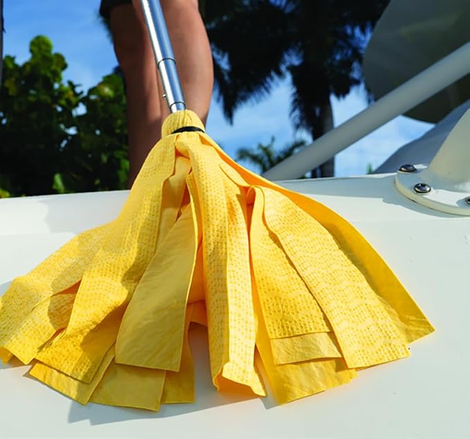 Shurhold Wave Mop - 3-in-1 Boat Mop with Wash, Scrub, and Squeegee Head; Absorbent, Mildew-Resistant, Non-Scratch & Easy to Replace - Yellow