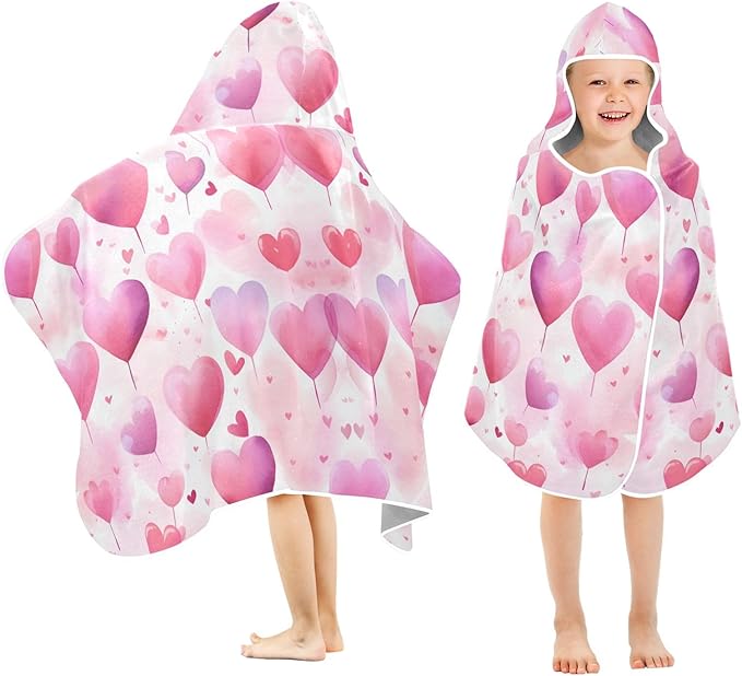 Hooded Towel for Kids Heart Shape Balloon Beach Wrap Bath Towels 50x23.5in