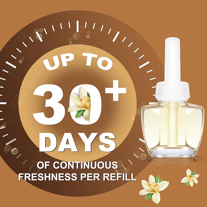 Plug In Air Freshener Refills for Home, Vanilla Scent for Kitchen & Bathroom, Office, 6 Count Plug Refills, Compatible with Air Wick & Glade, Not Include Glade Plus